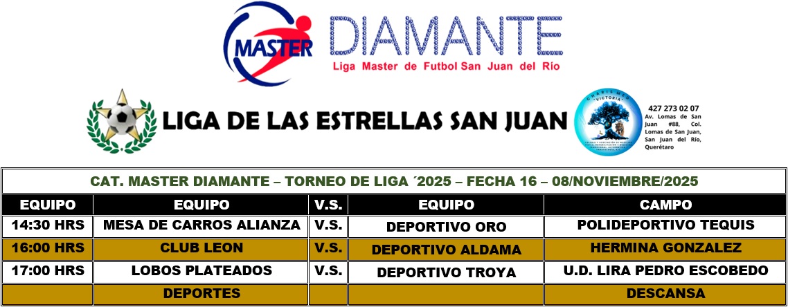 Programación Master Diamante - FECHA 16