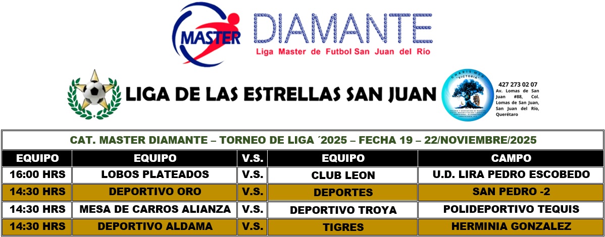 Programación Master Diamante - FECHA 18