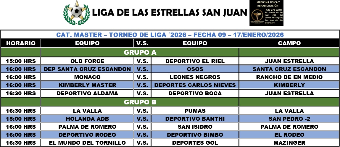 Programación Master  - Liga de las Estrellas Fecha 08