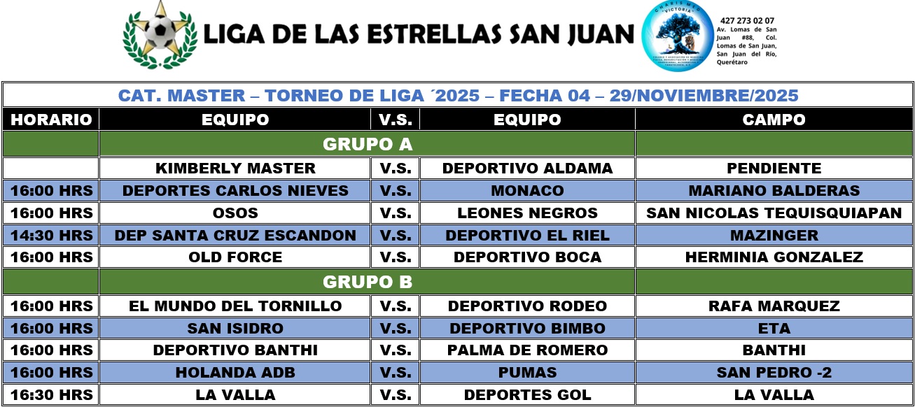Programación Master  - Liga de las Estrellas Fecha 03